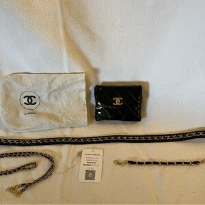 Authentic vintage CHANEL Black Patent Leather Bum Belt Bag